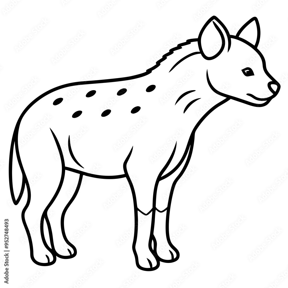 Childlike Hyena Profile Rounded, Contour Line Art on White Background Childlike Hyena Profile Rounded, Contour Line Art on White Background