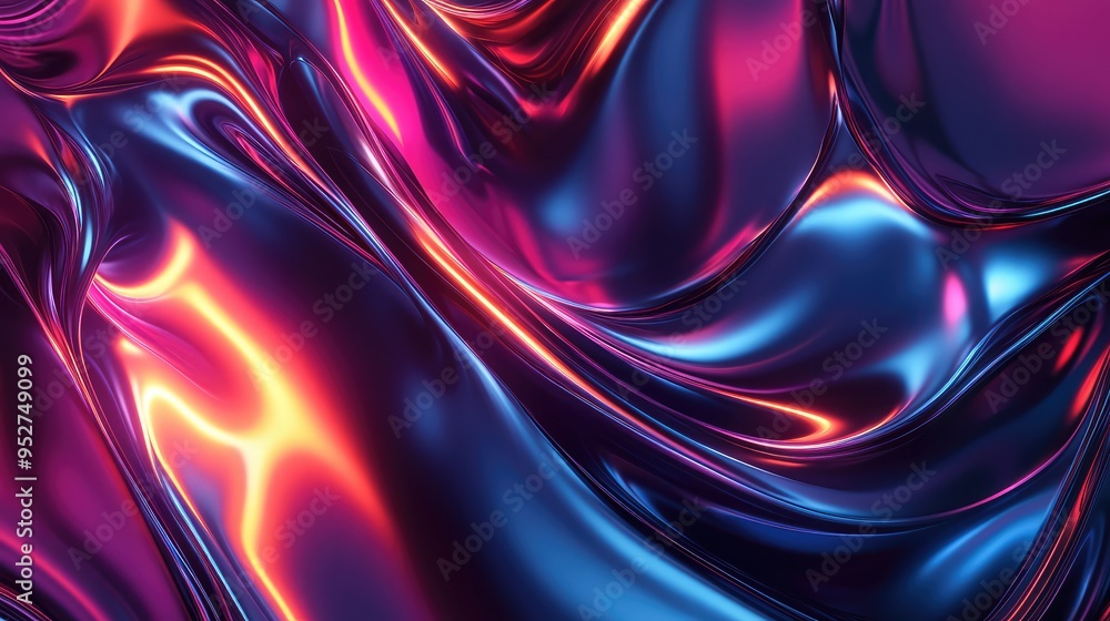 Obraz premium A dynamic, high-tech abstract design featuring smooth metallic surfaces and glowing neon accents in a futuristic style.