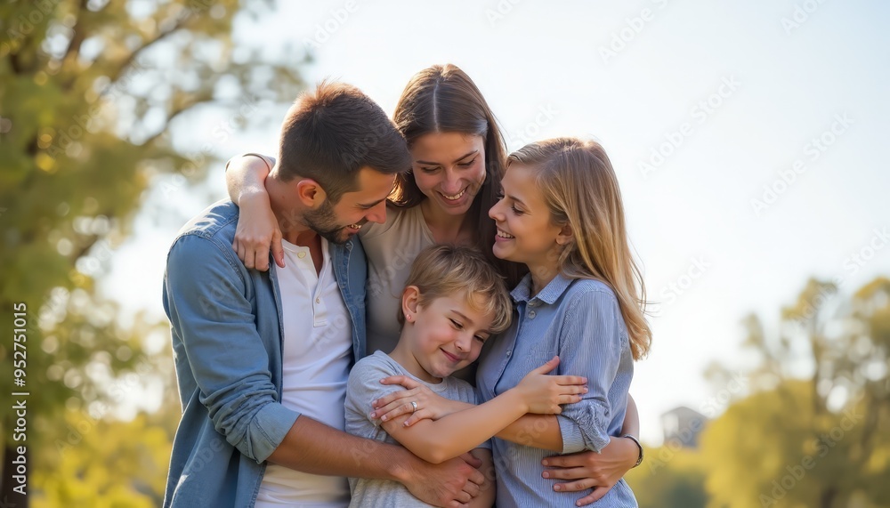 Happy Family Embracing Outdoors Creating Memories, Joyful Parents and Children Bonding in Nature During Holiday Vacation Happy Family Embracing Outdoors Creating Memories, Joyful Parents and Children Bonding in Nature During Holiday Vacation