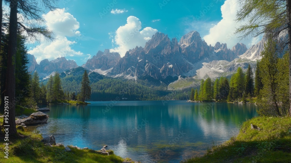Fototapeta premium Dolomites from Calaita lake
