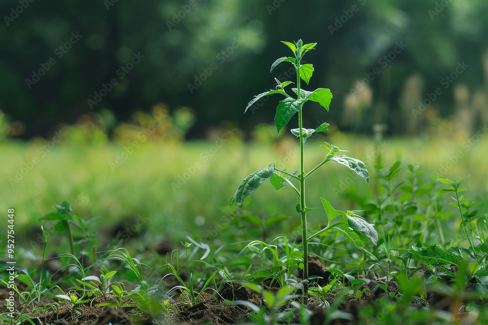 Young Plant Growing in Green Field Young Plant Growing in Green Field