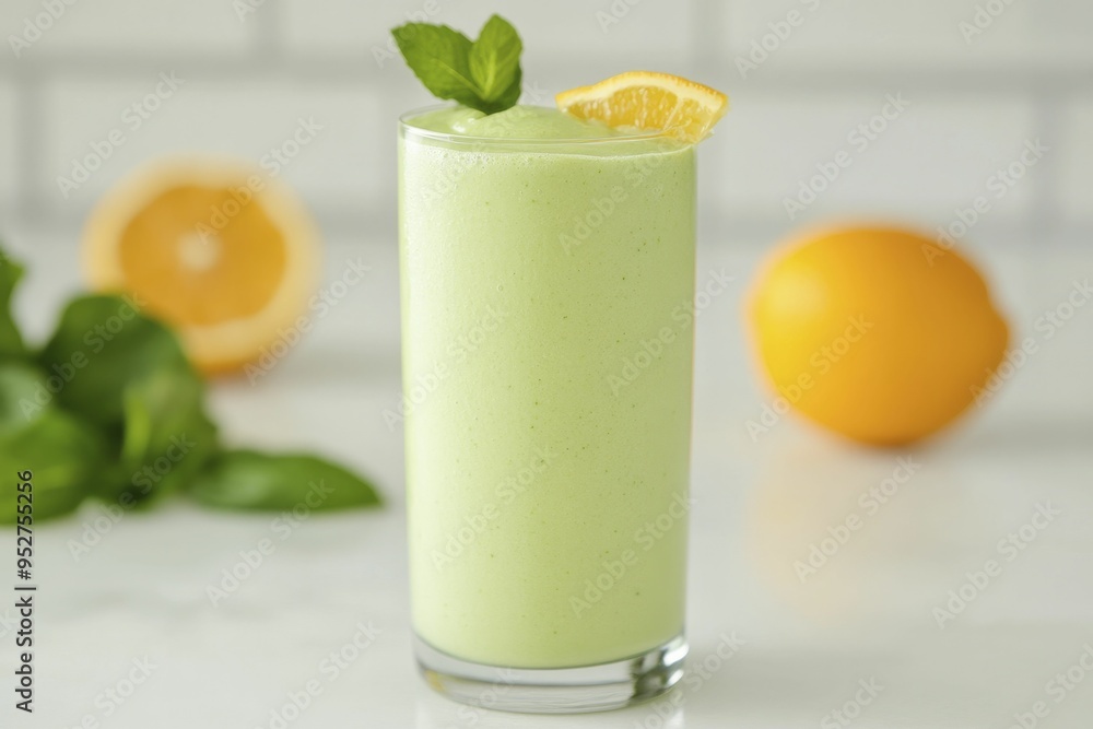A refreshing green tea smoothie packed with fresh ingredients sits vibrantly on a sunny kitchen countertop, ready to energize your day. A refreshing green tea smoothie packed with fresh ingredients sits vibrantly on a sunny kitchen countertop, ready to energize your day.