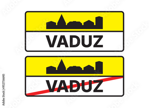 Vaduz City Entry and Exit Road Signs Illustration