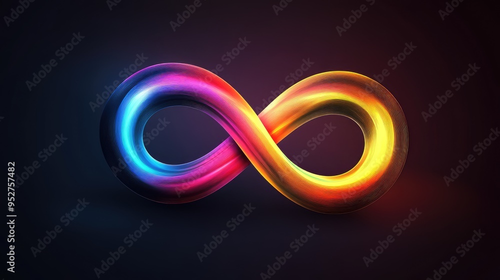 A glowing multicolored infinity symbol, with smooth gradients transitioning between vibrant hues. A glowing multicolored infinity symbol, with smooth gradients transitioning between vibrant hues.
