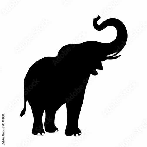 Elefantensilhouette vor weißem Hintergrund