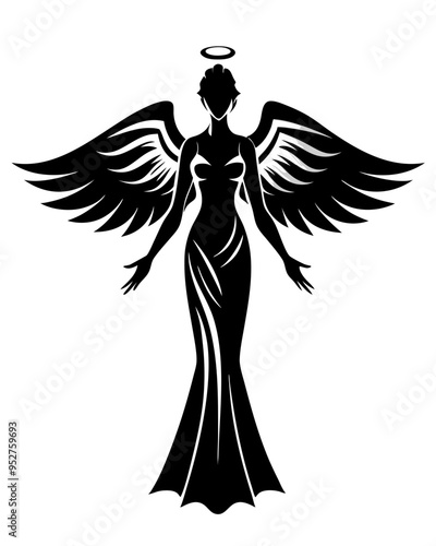 Elegant Angel silhouette vector art, Fairy illustration