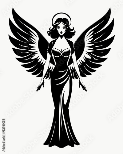 Elegant Angel silhouette vector art, Fairy illustration