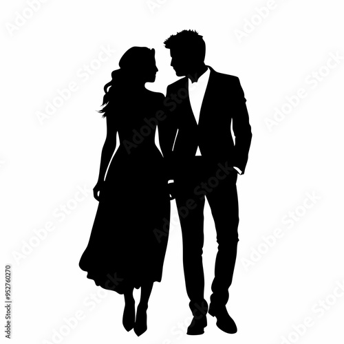 Couple Silhouette. Wedding couple silhouette collection. Couple holding hands, man and woman dating, vector illustration isolated on white background