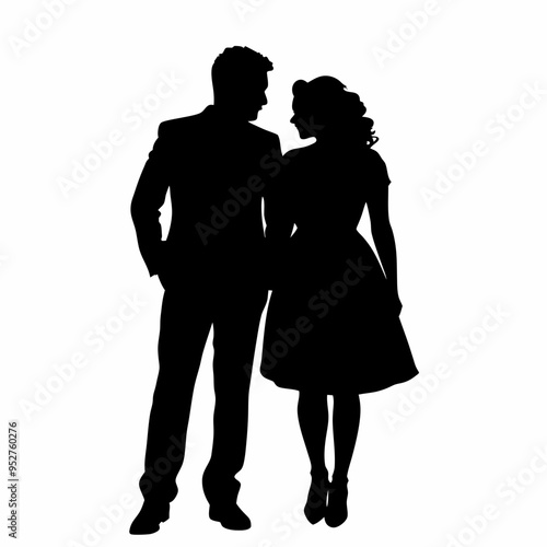 Couple Silhouette. Wedding couple silhouette collection. Couple holding hands, man and woman dating, vector illustration isolated on white background