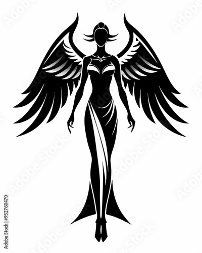 Elegant Angel silhouette vector art, Fairy illustration