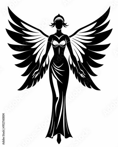 Elegant Angel silhouette vector art, Fairy illustration