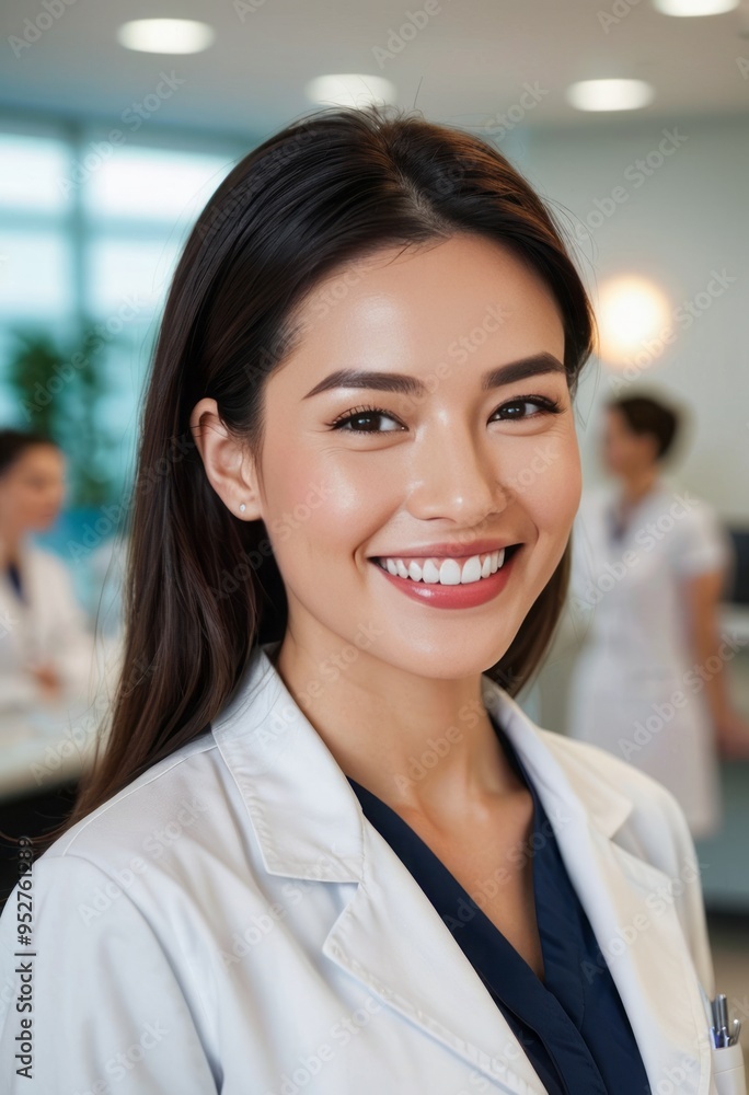 A female doctor smiles warmly while standing in a hospital, reflecting confidence, professionalism, and a positive work environment. A female doctor smiles warmly while standing in a hospital, reflecting confidence, professionalism, and a positive work environment.