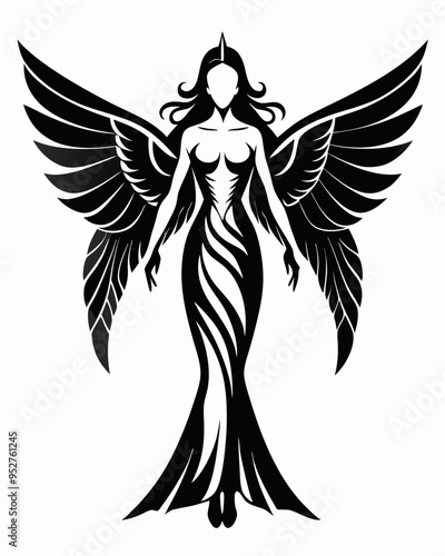 Elegant Angel silhouette vector art, Fairy illustration