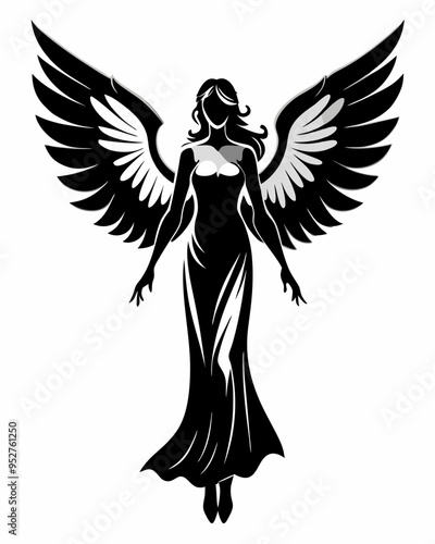 Elegant Angel silhouette vector art, Fairy illustration