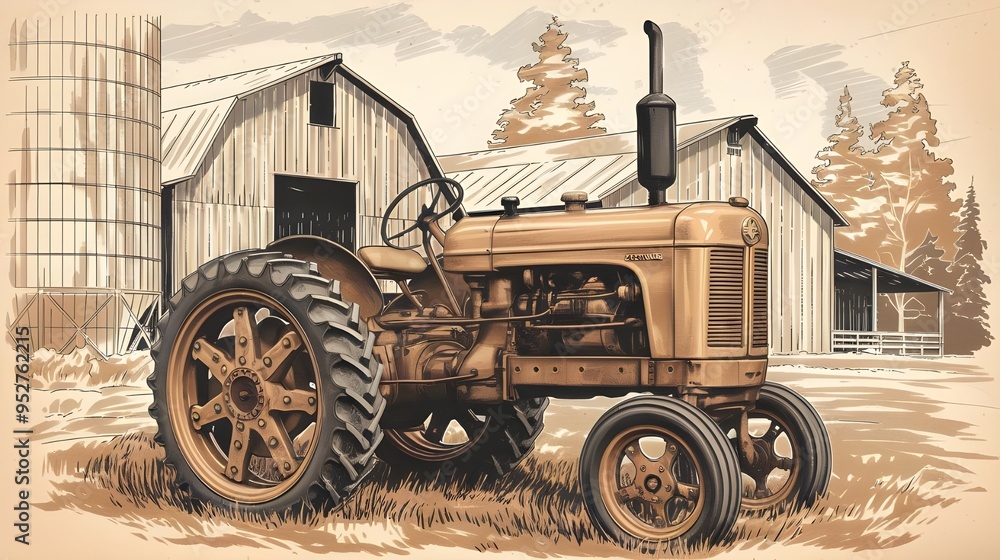 Fototapeta premium old farm tractor in field