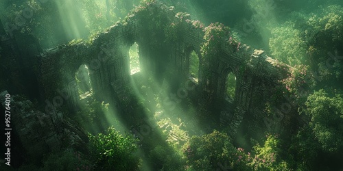 Wallpaper Mural Ancient Ruins Hidden in a Sunlit, Lush Forest Torontodigital.ca