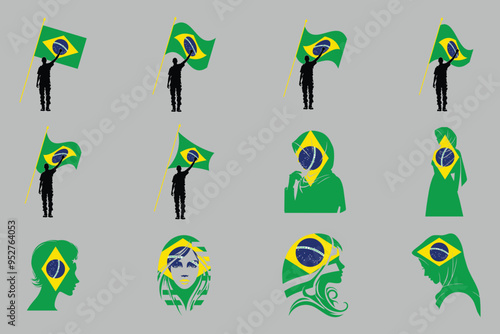 Flag of Brazil Set, original and simple Brazil flag Bundle, vector illustration of Brazil flag Collection
