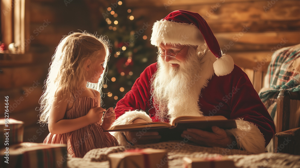 A warm and festive Christmas scene with Santa Claus entering a cozy room, creating a sense of excitement. The setting with children and traditional decorations, capturing the holiday spirit. A warm and festive Christmas scene with Santa Claus entering a cozy room, creating a sense of excitement. The setting with children and traditional decorations, capturing the holiday spirit.