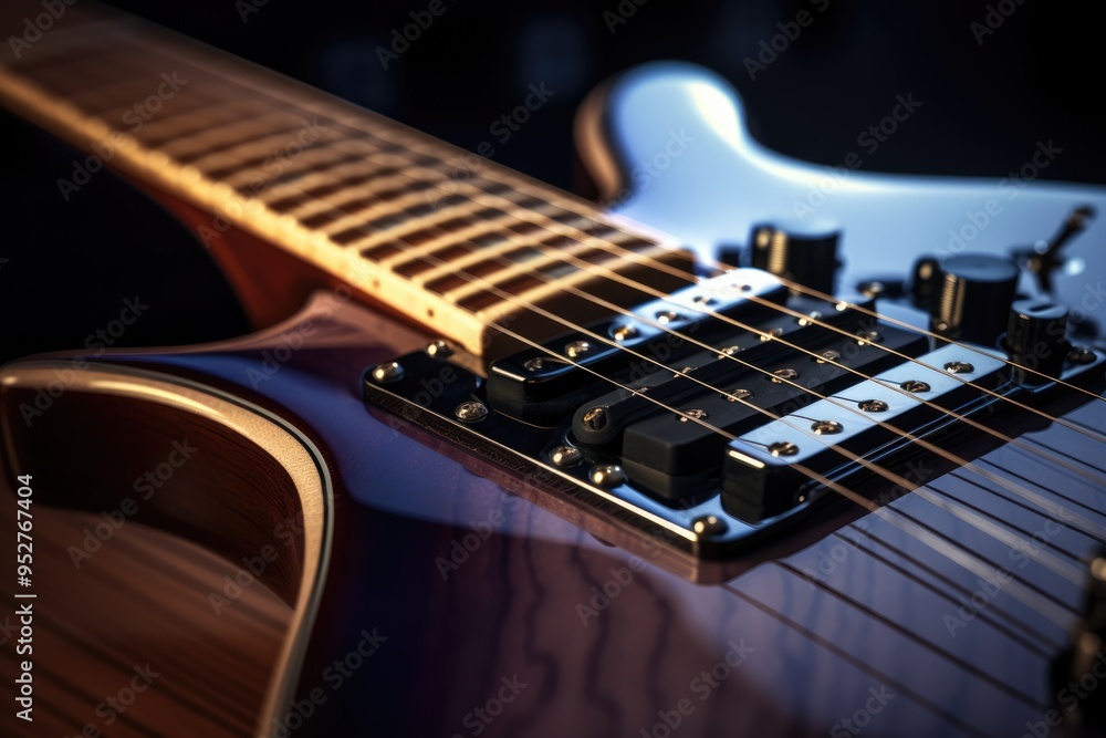 Fototapeta premium Close-up of a Black Electric Guitar with a Wooden Body