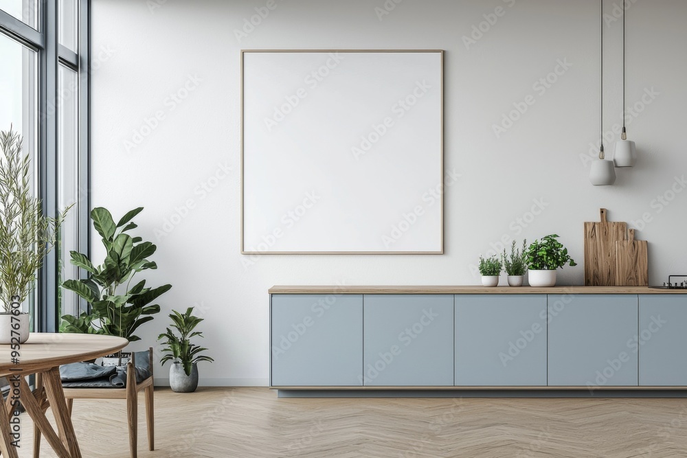 Poster Mockup in Kitchen Interior with White Wall created with Generative AI