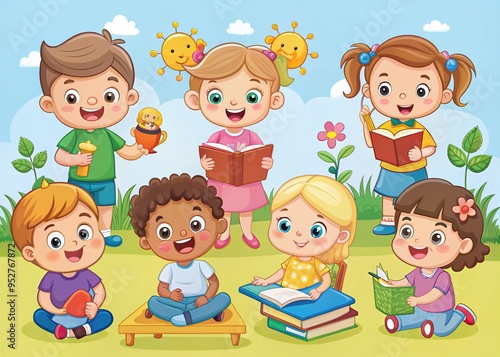 educational illustrations cartoons playful learning young learners innocence