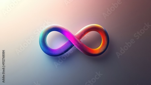 An abstract multicolored infinity sign with a gradient effect, floating in a sleek, modern design.