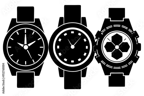 4 Unique Watch Silhouette Vector Illustrations
