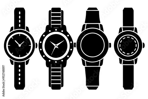 4 Unique Watch Silhouette Vector Illustrations