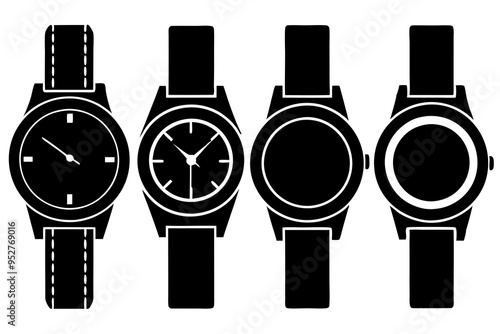 4 Unique Watch Silhouette Vector Illustrations
