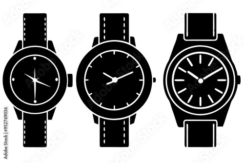 4 Unique Watch Silhouette Vector Illustrations