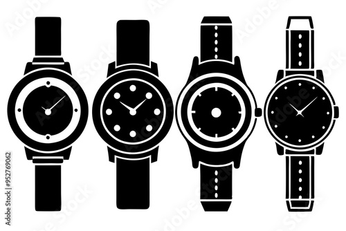 4 Unique Watch Silhouette Vector Illustrations