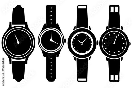 4 Unique Watch Silhouette Vector Illustrations