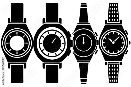 4 Unique Watch Silhouette Vector Illustrations