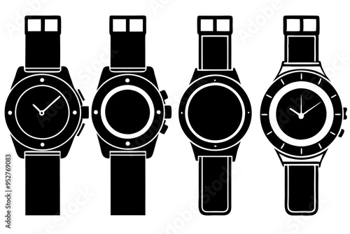 4 Unique Watch Silhouette Vector Illustrations