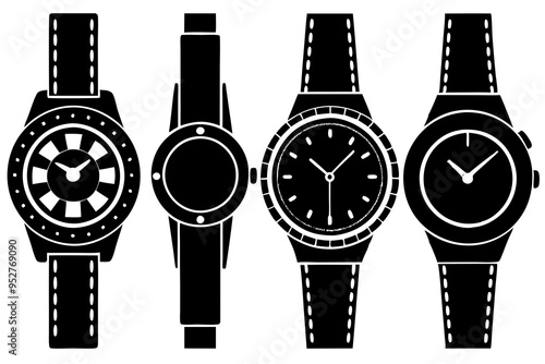 4 Unique Watch Silhouette Vector Illustrations