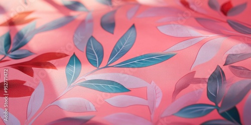 A wallpaper in pink and red with a side pattern of leaves.