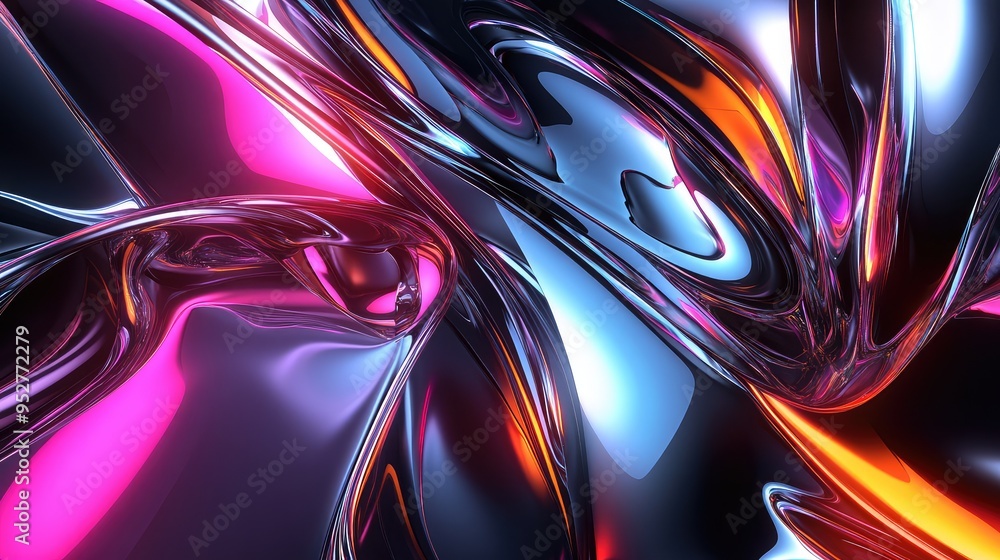 Polished metallic surfaces with neon accents in a futuristic abstract design, emphasizing sleek lines and modernity. Polished metallic surfaces with neon accents in a futuristic abstract design, emphasizing sleek lines and modernity.