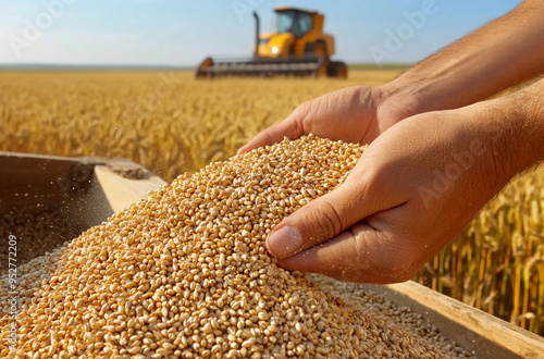  harvest wheat. ripe Wheat grain in a hand after good harvest , moisson , rich harvest Concept, wheat field,  wheat crop, Agriculture photo