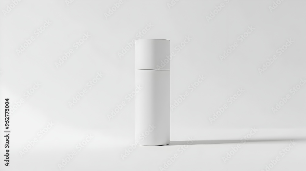 Closeup of a Sleek Cylindrical Sunscreen Bottle on a White Background with Contemporary Lighting and Minimal Styling Closeup of a Sleek Cylindrical Sunscreen Bottle on a White Background with Contemporary Lighting and Minimal Styling