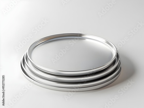 Closeup of Metallic Baking Sheets Isolated on Clean White Background