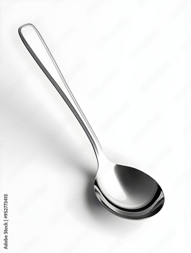 Closeup of Polished Stainless Steel Kitchen Ladle on White Background Closeup of Polished Stainless Steel Kitchen Ladle on White Background