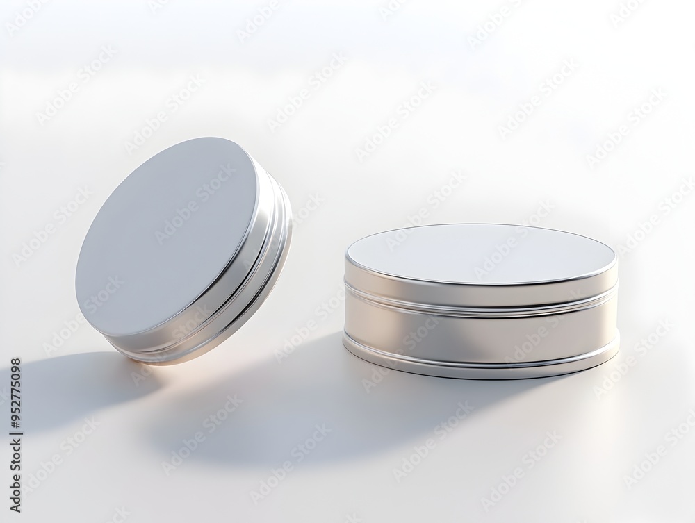 Compact Brushed Stainless Steel Shaving Cream Tin with Minimalist Label Design on Clinical White Background Compact Brushed Stainless Steel Shaving Cream Tin with Minimalist Label Design on Clinical White Background