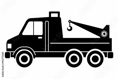 Tow truck silhouette black vector art illustration 