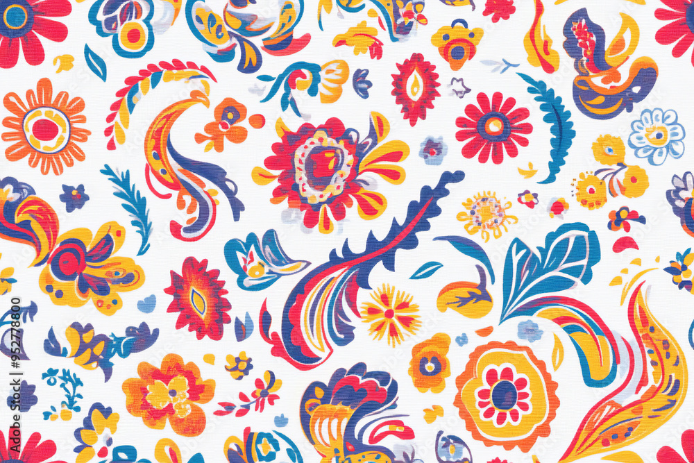 Seamless tilable pattern featuring intricate and colorful swirling floral designs Seamless tilable pattern featuring intricate and colorful swirling floral designs