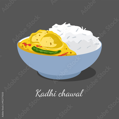Kadhi chawal indian tasty dish meal illustration design vector