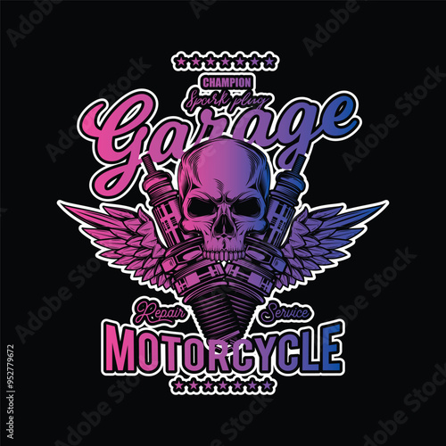 Vintage Custom Motorcycle Poster. Original vector illustration in vintage style isolated on black background. T-shirt design. photo