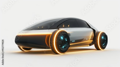 sleek electric car with futuristic design elements glossy finish and illuminated ecofriendly features set against a clean white background highlighting its innovative form