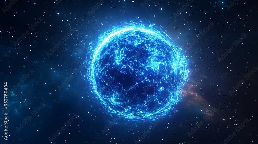 Fototapeta premium Glowing Blue Sphere in a Starry Night Sky