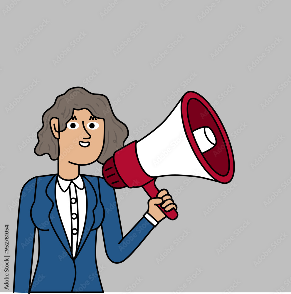 Businesswoman smiling and holding a megaphone in her hand.eps Businesswoman smiling and holding a megaphone in her hand.eps
