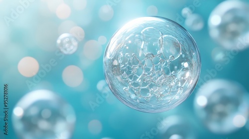 Wallpaper Mural Floating Bubble with Molecules on Soft Blue Background Torontodigital.ca